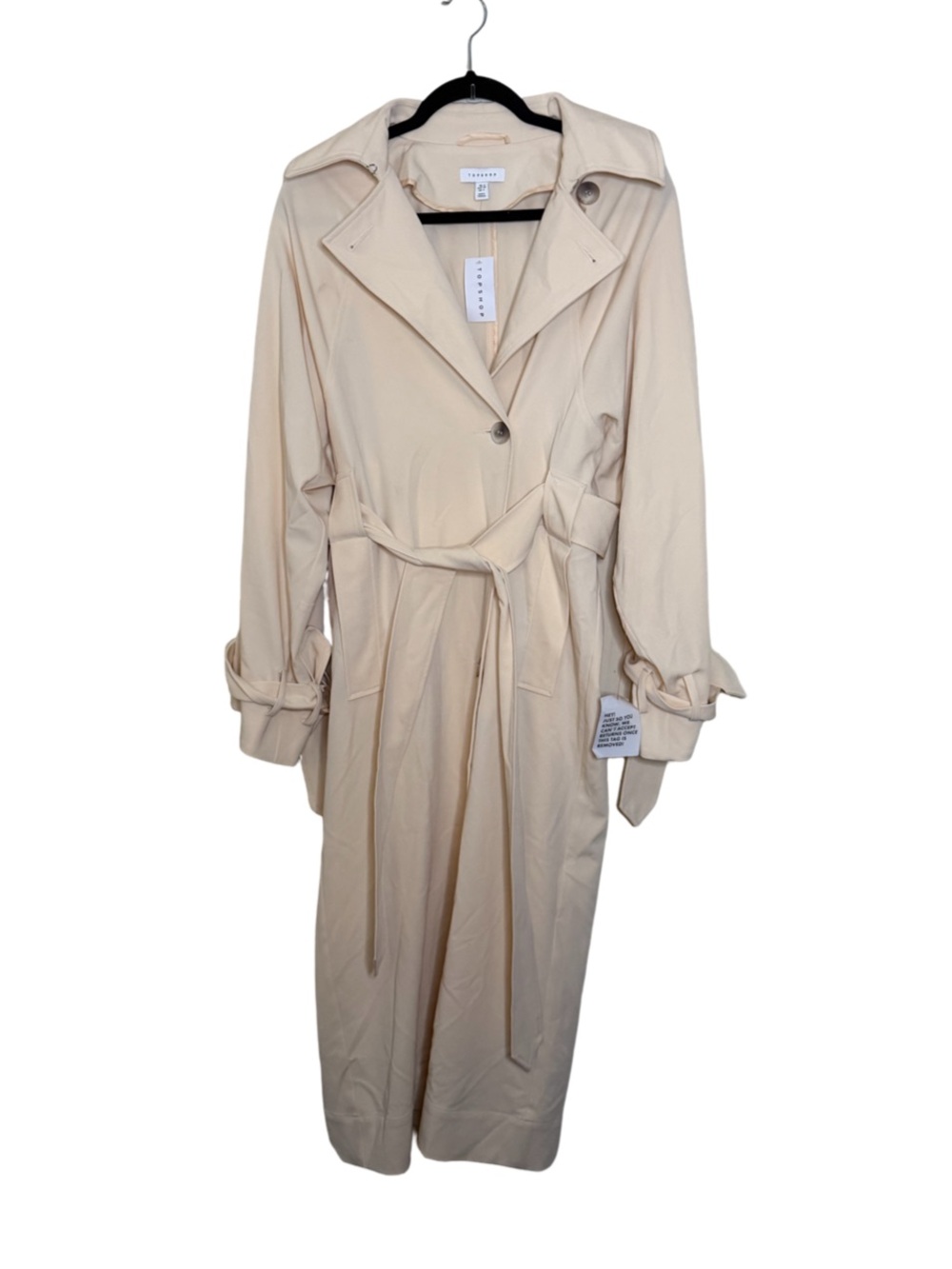 Topshop NWT Cream Trench Coat Belted Long Sleeve Jacket Size 4
